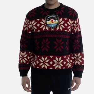 AGTAWH St Moritz Sweater Mens Large Red Black NordicSnowflake SkiResort Patch L
